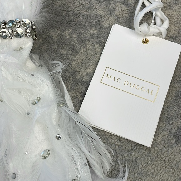 NWT Mac Duggal White Feather Rhinestone Sweetheart Strapless Gown Dress Wedding - Picture 15 of 17